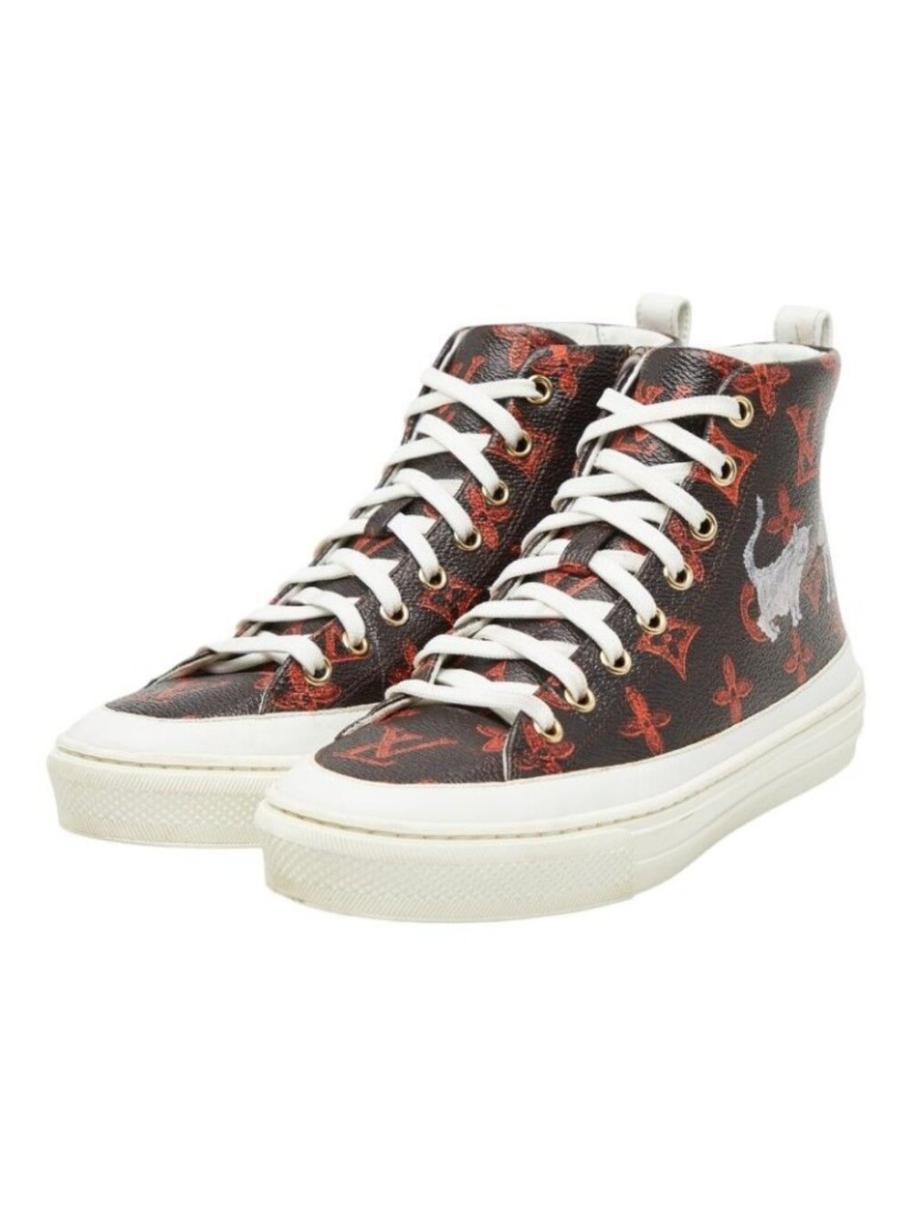 Louis Vuitton Cat Glam Stellar Line High Cut Brown Orange Leather Sneaker 35.5